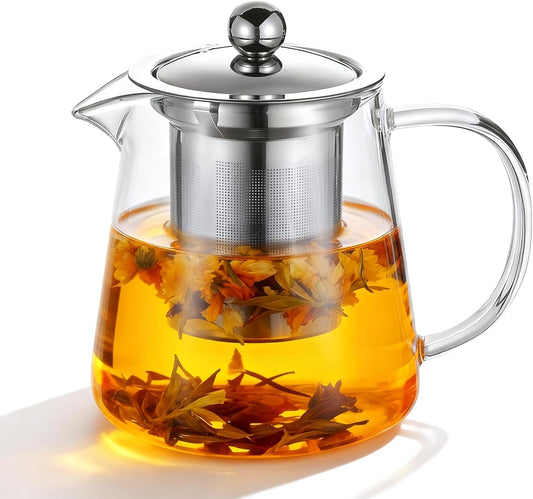 Glass Teapot with Stainless Steel Infuser, Borosilicate Glass Tea Maker, Stovetop Safe (550ML)