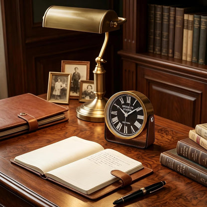 Analog Alarm Clock - 4.5" Silent Non Ticking Small Clock with Light, Rotatable Stand Metal Desk Clock Battery Operated, Simple Design for Living Room Decor/ Bedroom/Bedside/Shelf (Black & White)