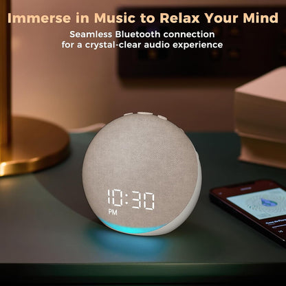 Sound Machine Alarm Clock for Bedroom: 25 Natural Sleep Sounds | White Noise Machine for Adults Kids Baby - Gentle Wake Up Alarm with Bluetooth Speaker - Putty