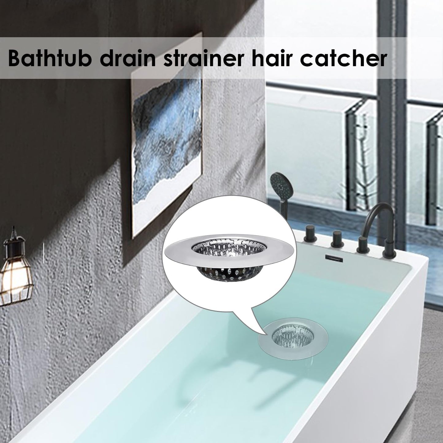 Huntonry Bathtub Drain Strainer - 2.79 Inch Hair Catcher, Stainless Steel Shower Drain Cover, Bathroom Sink Strainer Filter Basket, Tub Drain Strainer, Hair Stopper