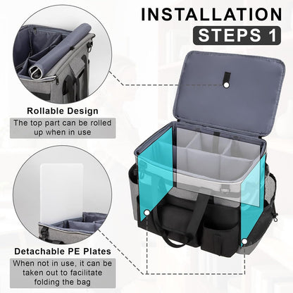 Wearable Large Cleaning Caddy Bag for Housekeepers (Black&Gray) | Cleaning Supplies Organizer with Adjustable Shoulder, Waist & Handle Straps, Detailing Bag for Kitchen Supplies