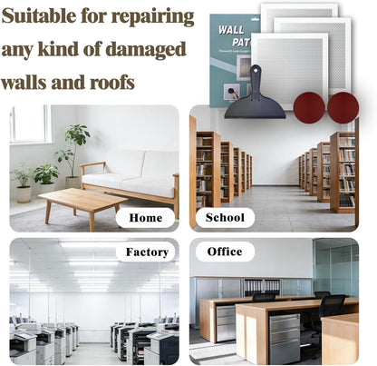 Drywall Repair Kit, 3 Pcs, 12x12in Self-Adhesive Patch with Sandpapers and Scrapers, Quick Fix for Large Holes, Cracks, Ceiling, Bathroom Wall Damage