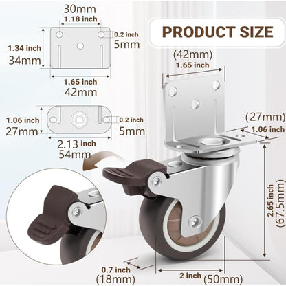 Semetall 4PCS Swivel Caster Wheels Square Cup Furniture Castors (Bronze) | 150kg Load Capacity, with Screws for Piano Feet, Sofa, Table, 1.02 Inch (26mm) Wheels