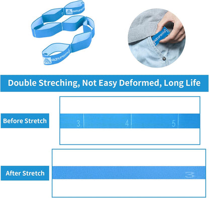 A AZURELIFE Elastic Yoga Stretching Strap, Multi-Loop Stretch Strap for Physical Therapy, Pilates, Yoga, Dance & Gymnastics Exercise and Flexible Pilates Stretch Band