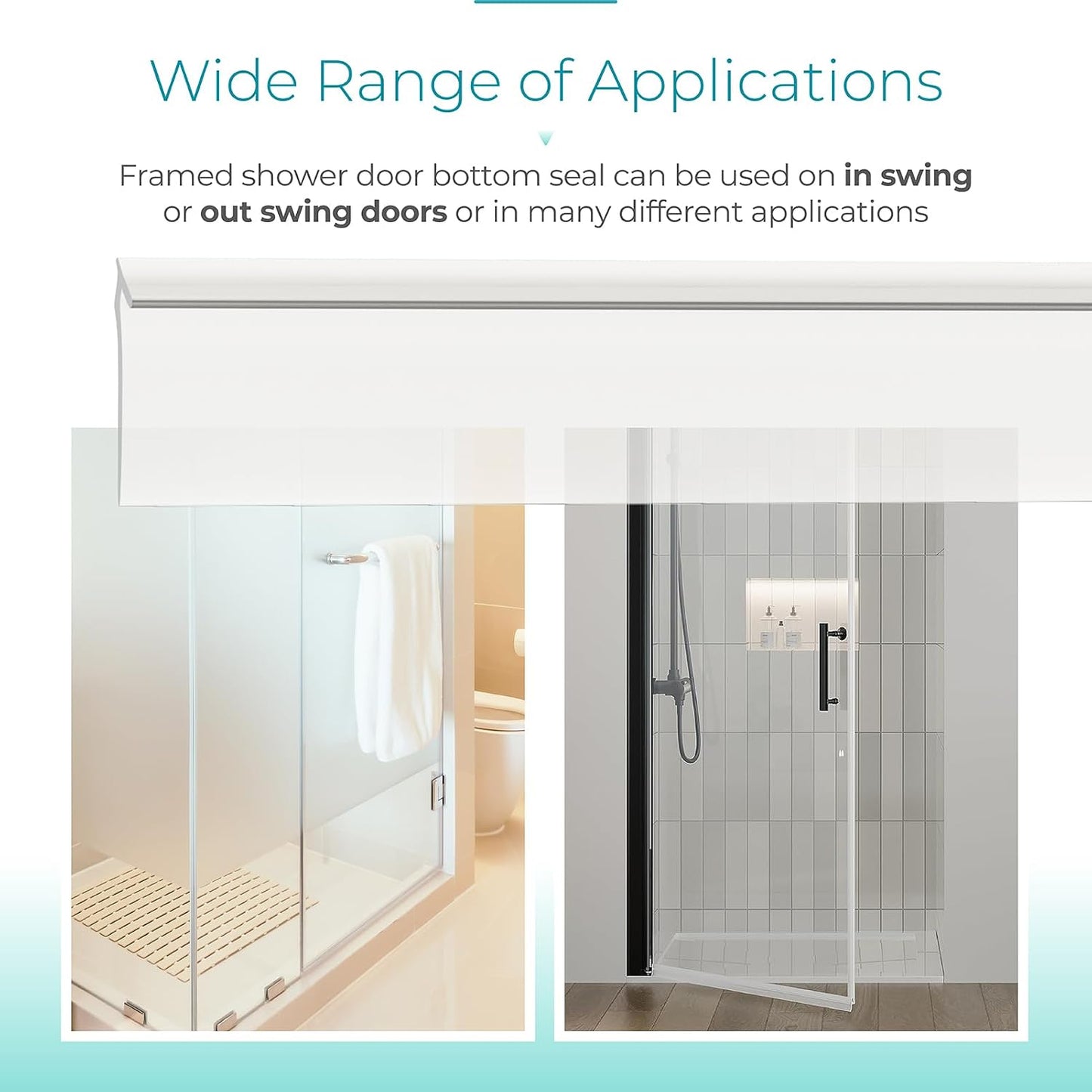 Framed Shower Door Sweep, 36" Shower Door Bottom Seal for Swing Doors | Angled Gray Swing Door T Seal Sweep with Drip Rail, Shower Bottom Door Sweep Replacement