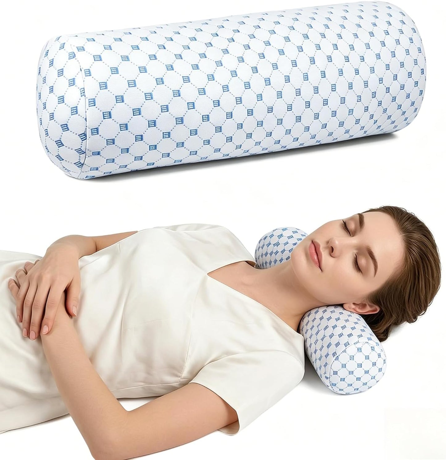 Bogey's Antidote Neck Roll Pillow for Pain Relief Sleeping, Cervical Memory Foam Cylinder Pillow,Travel Bolster Pillow for Bed for Side Sleepers Back Sleeper,15.7 * 6 * 6 inch (White)
