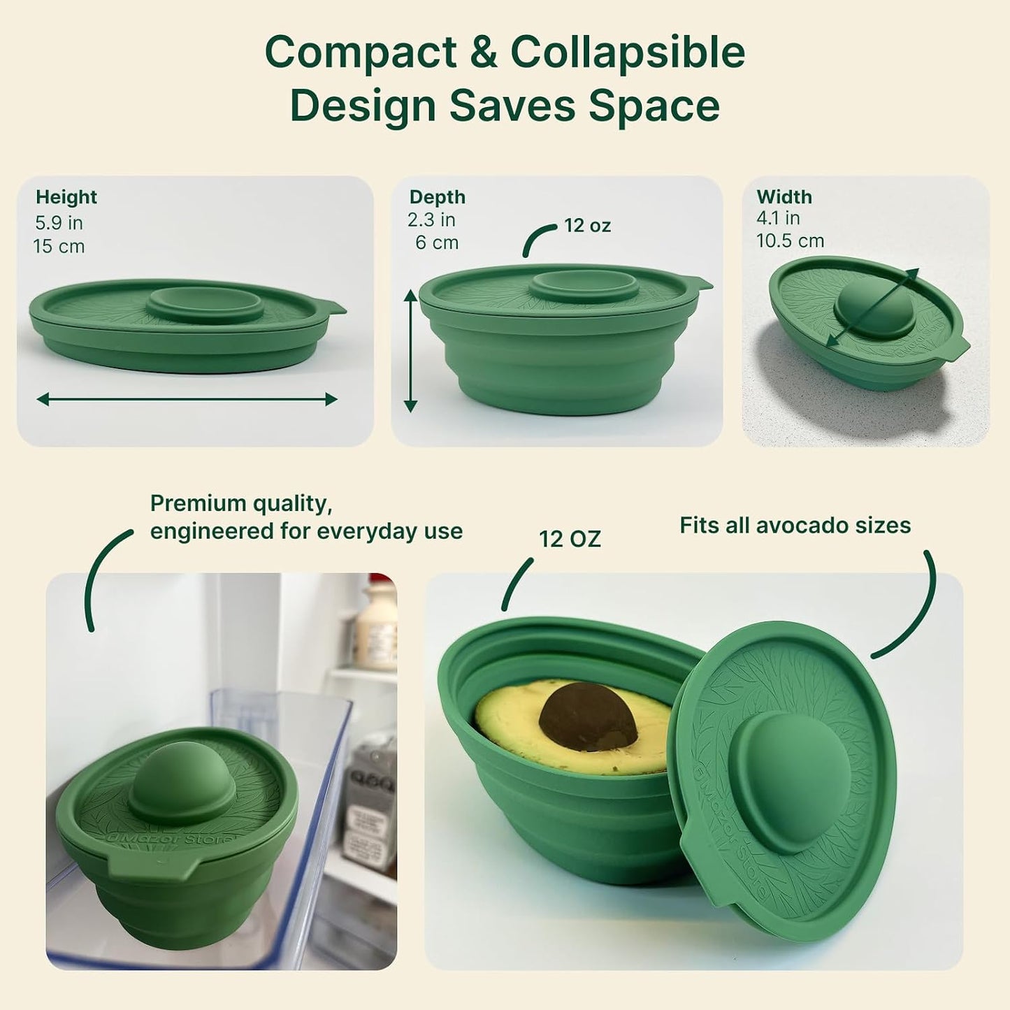 Avocado Saver | Avocado Keeper – Collapsible with Lid, Reusable, and Keeps Food Fresh - Multi-Use Fruit and Vegetables Saver, XL Half-Cut Container Storage for Fridge
