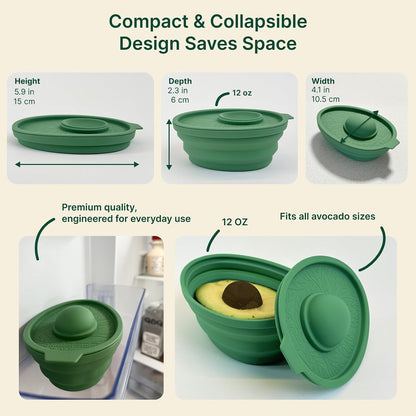 Avocado Saver | Avocado Keeper – Collapsible with Lid, Reusable, and Keeps Food Fresh - Multi-Use Fruit and Vegetables Saver, XL Half-Cut Container Storage for Fridge