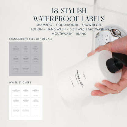 FINESSY Amber Shampoo and Conditioner Dispenser for Shower Wall No Drill | 3 Plastic 17oz Fillable Shower Bottles With Labels. Shower Shampoo Dispenser Wall Mounted. Airbnb Empty Soap Pump Bottles.