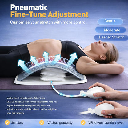 Back Stretcher for Lower Back, Pneumatic Adjustable Lumbar Support Board with 10 Magnets and 90 Massage Points, Daily Back Stretching Device for Home, Office, Yoga and Travel
