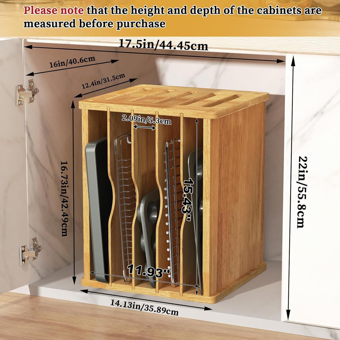 4 Tier Rubber Wooden Tray Dividers for Cabinets, Cookie Sheet Organizer | Heavy Weight, Premium Wood, Multiple Sizes, Saving Space, Vertical Tray Dividers for Storing pans, Baking tray, Cutting Board