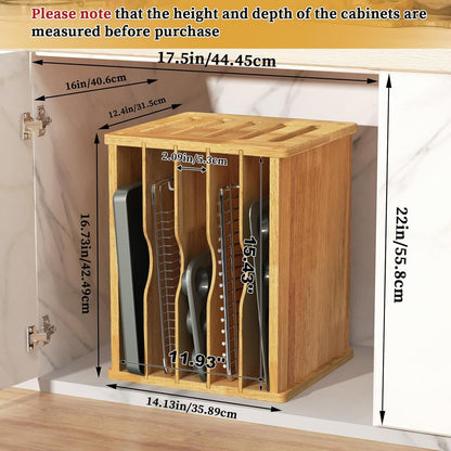 4 Tier Rubber Wooden Tray Dividers for Cabinets, Cookie Sheet Organizer | Heavy Weight, Premium Wood, Multiple Sizes, Saving Space, Vertical Tray Dividers for Storing pans, Baking tray, Cutting Board