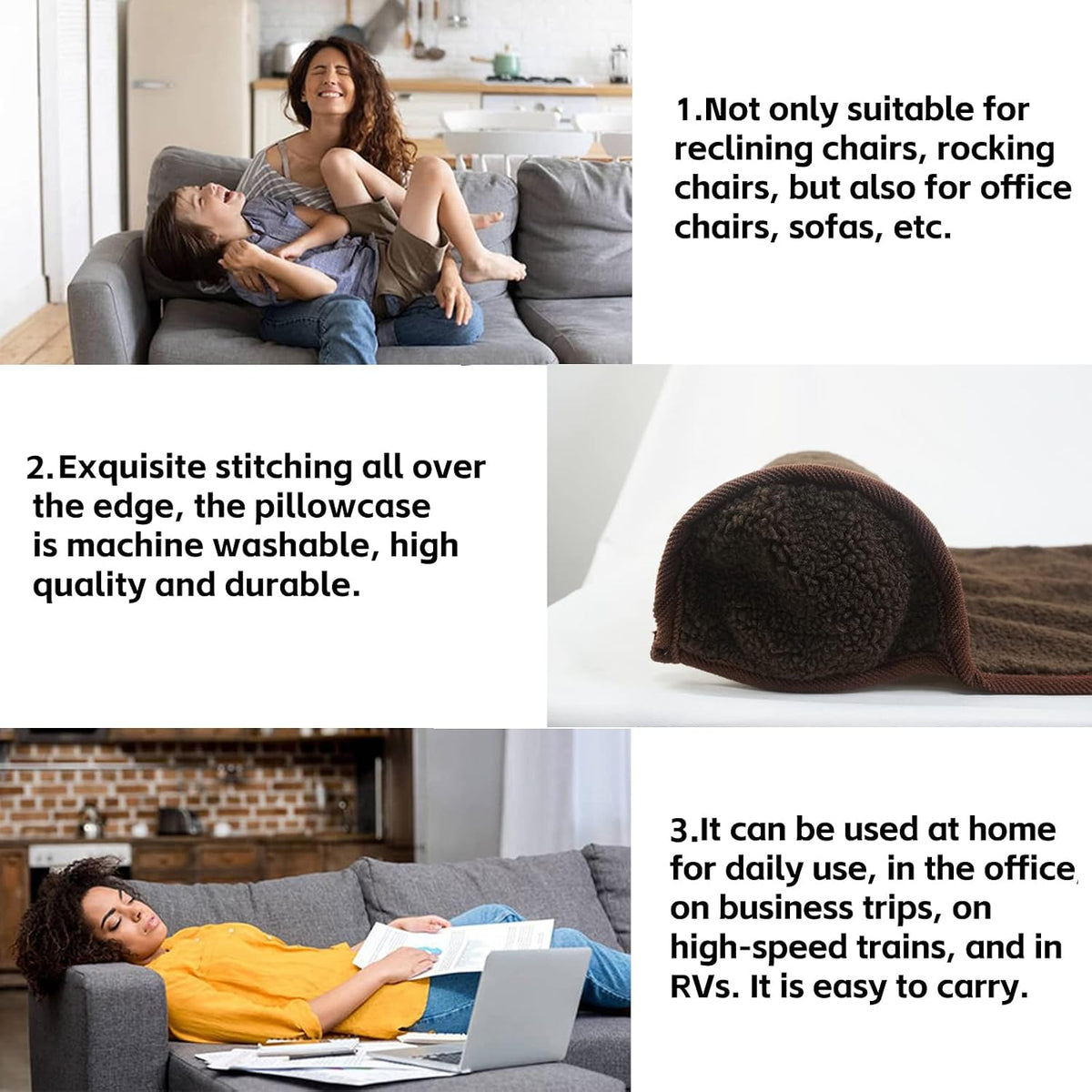 Neck Pillow for Recliner (22x14in) Adjustable Wool Neck Roll, Non-Slip Headrest Sofa Cushion Travel Pillow for Neck and Head Support (Blue)