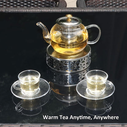 Tea Warmer Petals Silhouette, Silver Brushed Stainless Steel | Teapot Warmer Includes 1 Tealight Holder