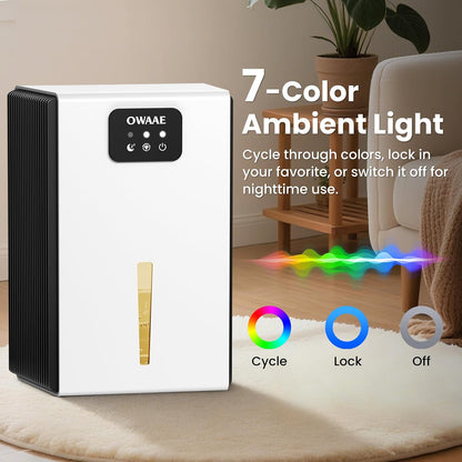 Dehumidifier, 1000 sq.ft Dehumidifiers for Home Bedroom Bathroom Basement with 95oz Water Tank, Sleep Mode, Auto Shut-Off 7 Colors LED Light, Grey