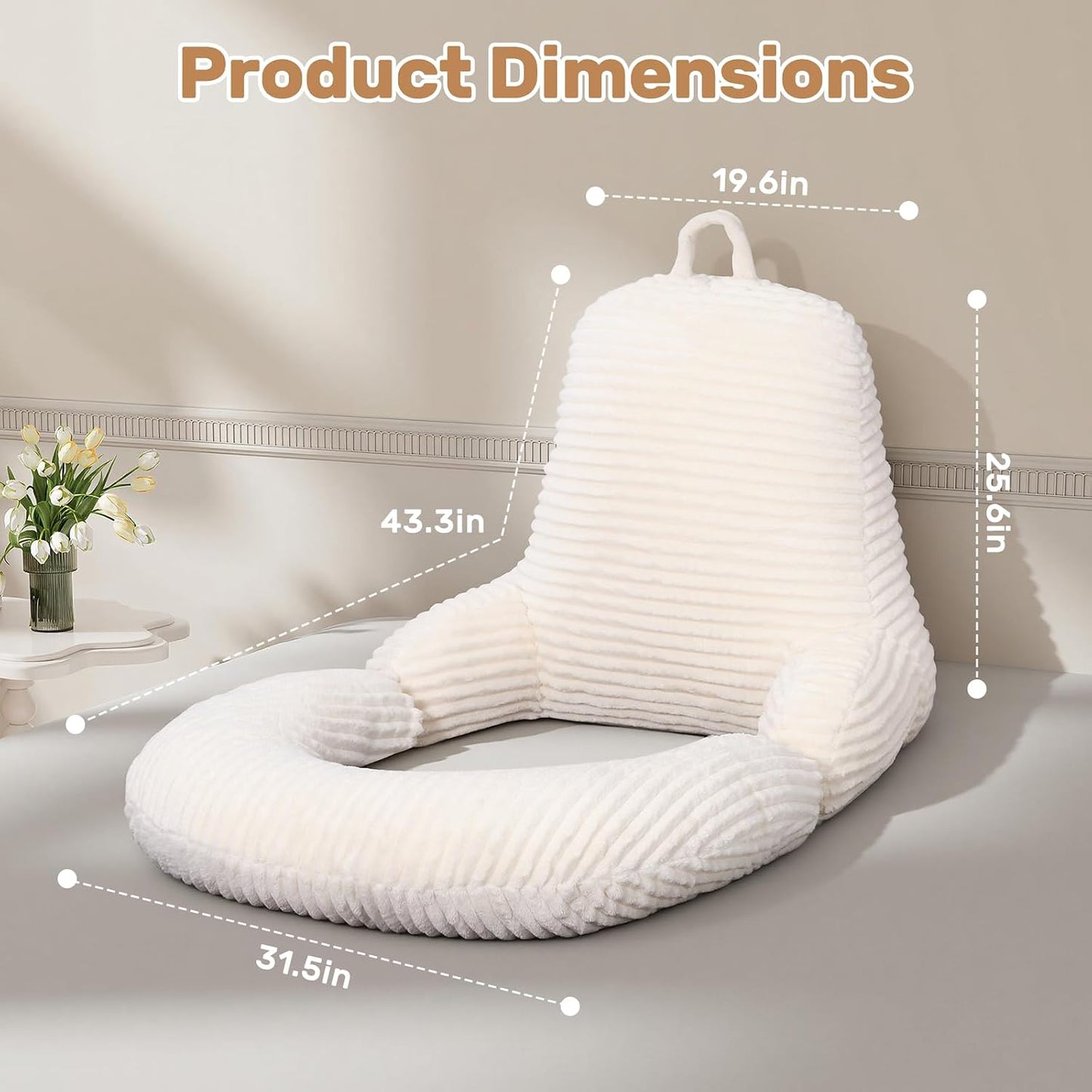 Reading Pillow for Bed, Backrest Pillow with Arms for Adult | Bed Pillow for Sitting Up, Back Support Pillows for Sleeping, Reading and Gaming with Shredded Memory Foam, Gray