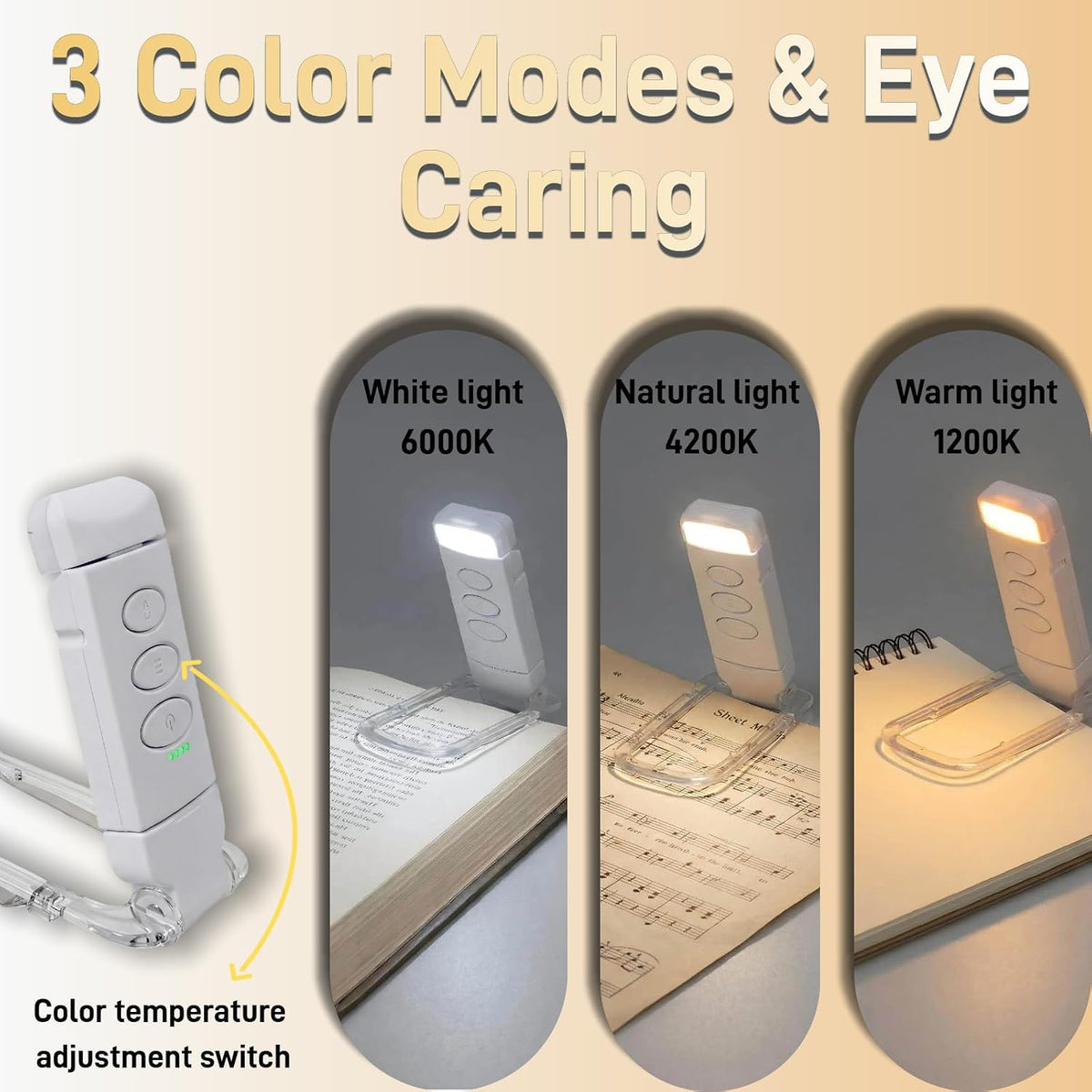USB Rechargeable Book Light, Portable Clip-on LED Reading Light, Reading Lights for Books in Bed with 3 Amber Colors & 5 Brightness Dimmable, Compact & Long Lasting, Perfect for Book Lovers (Green)