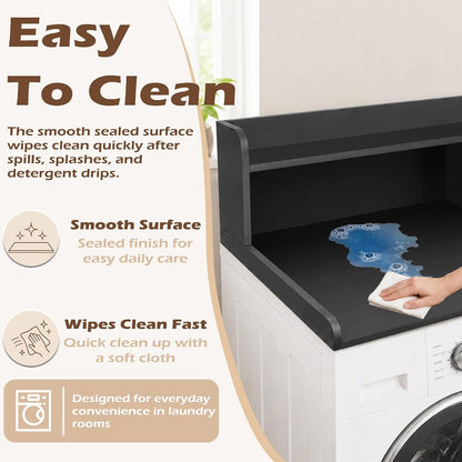 Royxen Laundry Countertop with 2-Tier Shelf Universal Fit, Washer and Dryer Countertop with Storage Space, Shelf Height 11.5 Inches, Solid Wood Core, Walnut