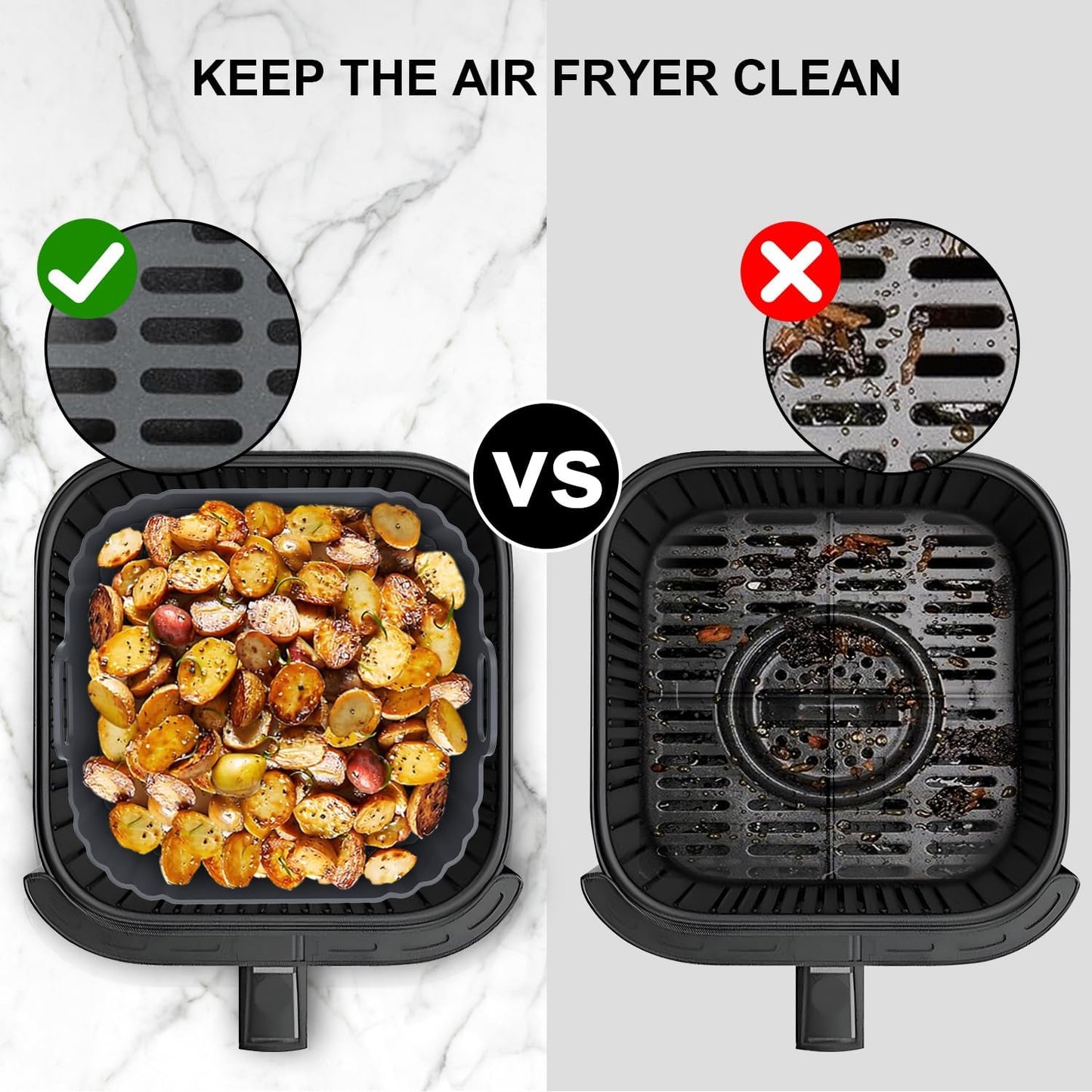 Silicone Air Fryer Liners 2 Pack, Reusable Liners Compatible for Ninja Foodi DZ201, DZ401, DZ550, COSORI, Chefman, Instant Air Fryer, and 6-in-1 8-10QT Air Fryer Baskets