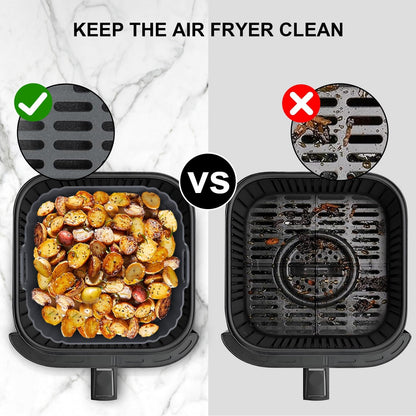 Silicone Air Fryer Liners 2 Pack, Reusable Liners Compatible for Ninja Foodi DZ201, DZ401, DZ550, COSORI, Chefman, Instant Air Fryer, and 6-in-1 8-10QT Air Fryer Baskets
