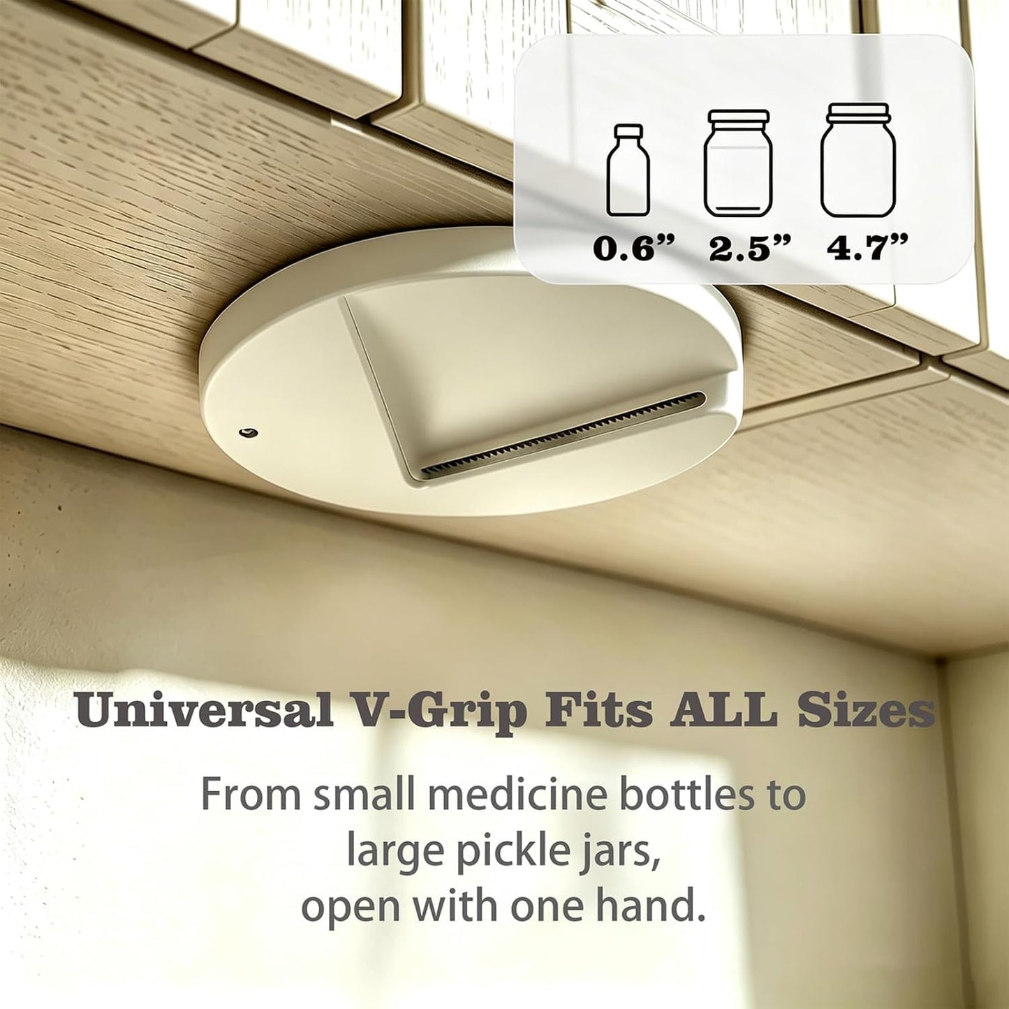 Under Cabinet Jar Opener for Seniors & Arthritis | One-Hand Operation, Auto-Fits 0.6-4.7"