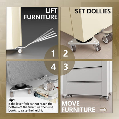 ONEON Heavy Duty Furniture Movers with Wheels Dolly with Auxiliary Lifter, All-New Upgraded Carbon Steel Panels & Dual-Wheeled Casters, Supports up to 1650 lbs (L)