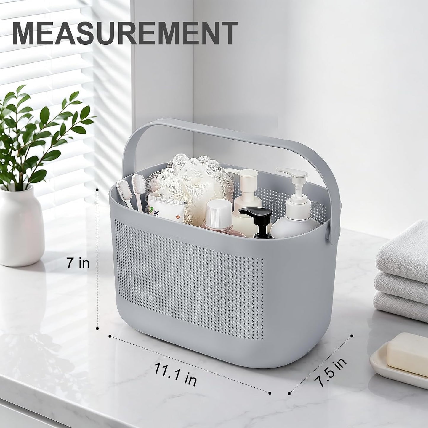 Plastic Portable Shower Caddy Basket, Storage Organizer with Handle, Yellow | Bottom Drain Holes, Keep Dry, Sturdy and Durable, Easy to Carry for Bathroom, Kitchen, Dorm Room, RV, College