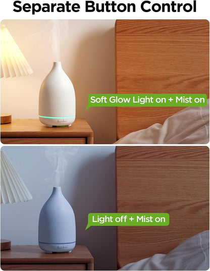 InnoGear Oil Diffuser, 300ML Ceramic Diffuser for Essential Oils Handcrafted Aromatherapy Diffuser Ultrasonic Cool Mist Humidifier with 4 Timers Waterless Auto Off for Room Office, White