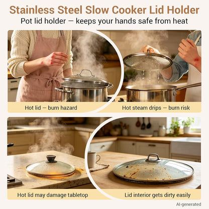Pot Lid Holder Set with Silicone Lid Lock Strap for Slow Cooker | 2pcs Pot Lid Holders & Lid Latch for Crockpot Slow Cooker(6/7/8 Quart)Heat-Resistant, No-Spill Design Transport Accessories