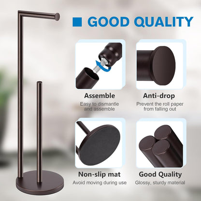 Toilet Paper Holder Stand, Brushed Nickel Toilet Paper Holder Free Standing | Stainless Steel Toilet Paper Holder for 4 Rolls, Bathroom Organizers and Storage with Anti-Slip Base and Rustproof