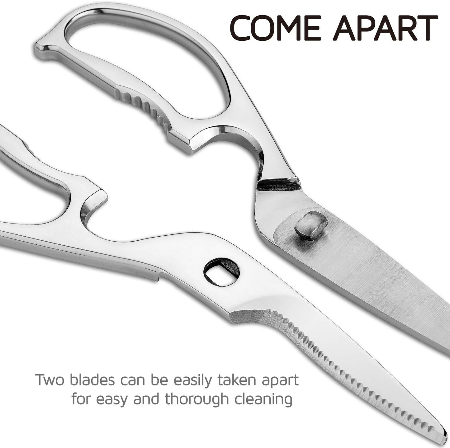 Multipurpose Kitchen Shears by WELLSTAR, Come Apart Heavy Duty German Stainless Steel Food Scissors for Cutting Meat Poultry Chicken Vegetable, Plus Handy Onion Slicing Holder, Gift Box Pack