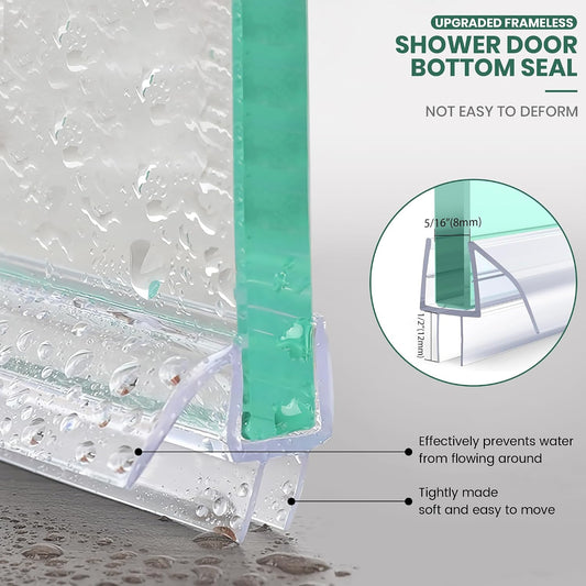 2-Pack 5/16" x 39" Shower Door Bottom Seal Strip, Shower Door Sweep | Frameless Glass Door Seal Strip, Stop Shower Leaks for 5/16" (8mm) Thick Glass