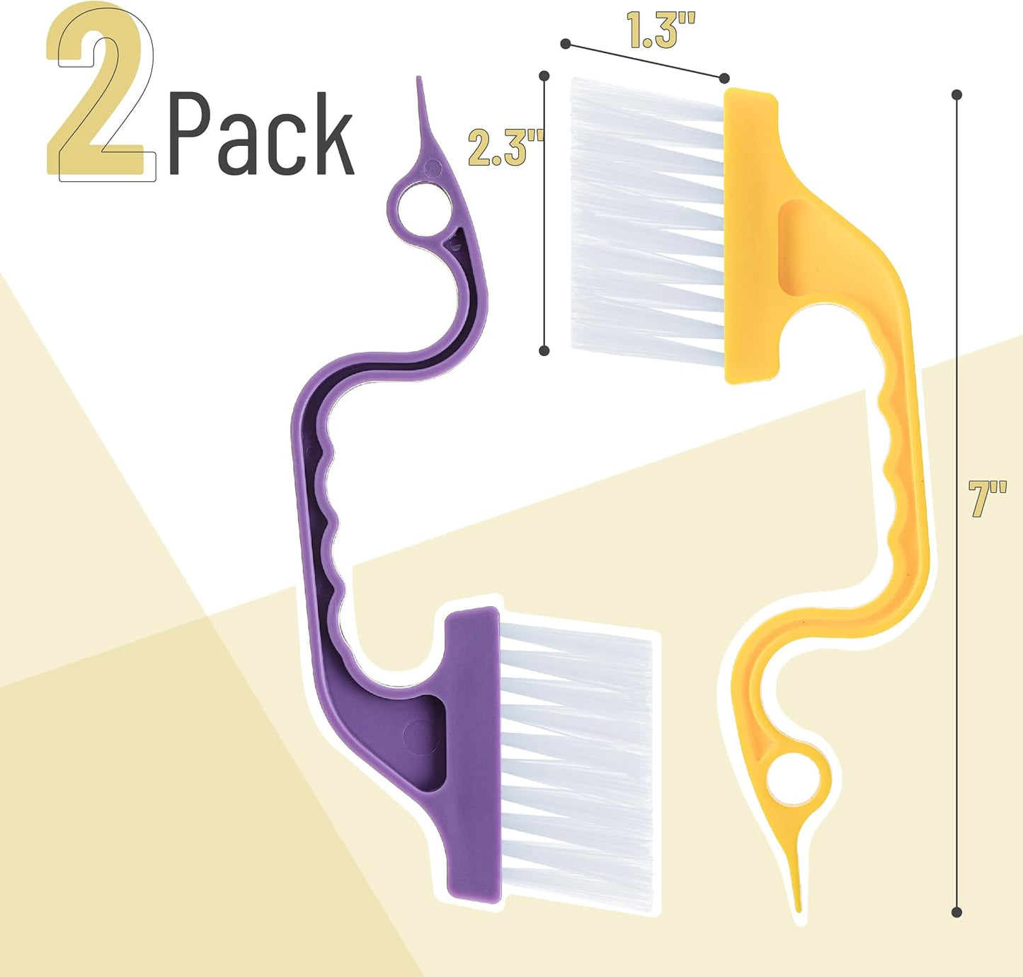 Slick- Window Track Cleaning Brush, 2 Pack, Yellow/Purple Ergonomic Handle, Built-in Scraper, Multipurpose, Window Track Cleaning Tools