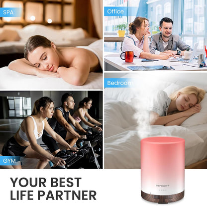 URPOWER 300ml Essential Oil Diffuser: Ultrasonic Aromatherapy Diffuser Quiet Auto Shut-Off, 4 Timer Settings(1H 3H 6H ON) & 7-Color Night Light Humidifier for Yoga Bedroom Living Room Office