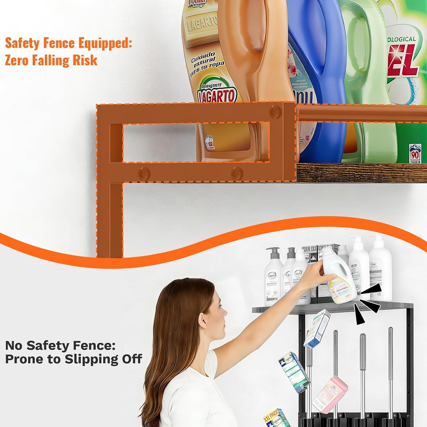 Broom Holder Wall Mount with Shelf, 15.7" Wx6.7 Dx15.7 H, 1 Pack | Load 66LBS, 4 Mop Hanger Grippers, 3 Hooks, for Laundry Room, Garage, Utility Closet, Kitchen