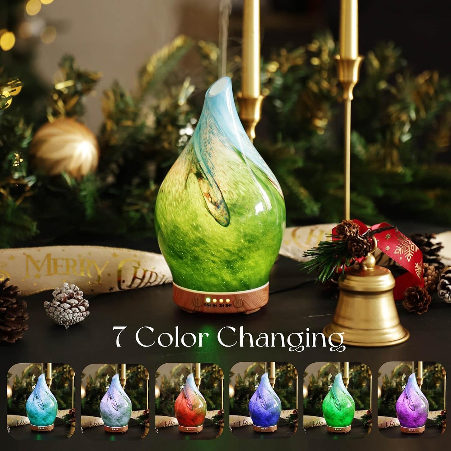 Porseme Oil Diffuser 3D Glass Aromatherapy Ultrasonic Humidifier, Air Refresh Auto Shut-Off, Timer Setting, BPA Free for Home Hotel Yoga Leisure SPA Gift 150ml Last 6H - Colors B