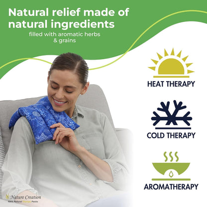 Nature Creation Microwaveable Herbal Heating Pad for Lumbar - Soothing Hot & Cold Therapy Pack for Lower Back- Soothing Relaxation, Warmth and Comfort - Happy Hearts