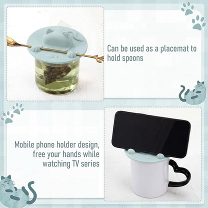 4 Pcs Tea Bag Squeezer 4 Inch Silicone Tea Bag Holder & Squeezer Dishwasher Safe Purple Cute Cat-shaped Cup Silicone Lids Warm Cover Supplies