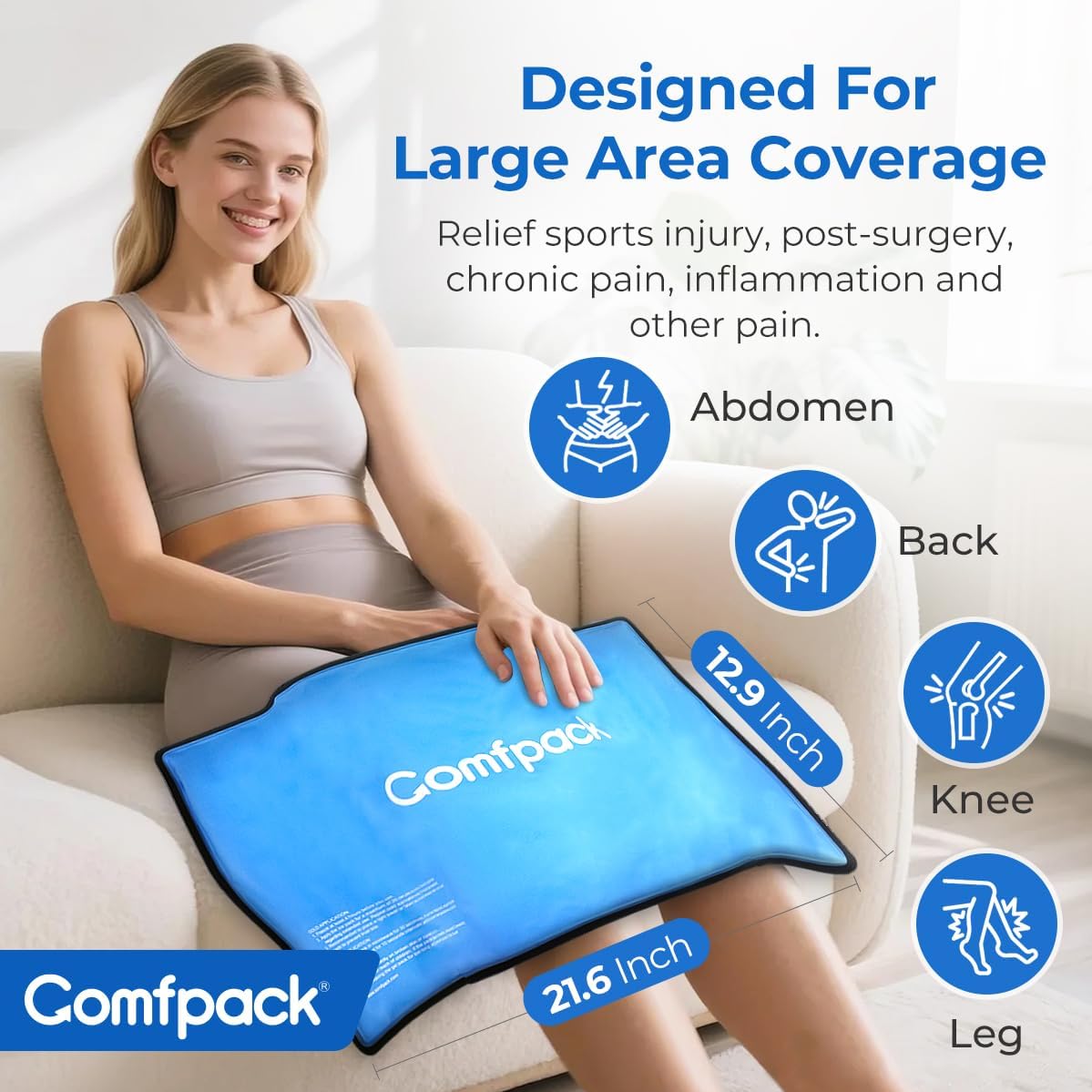 XL Ice Pack for Injuries Reusable, 21.7 x 13 Flexible Hot Cold Pack with 3 Straps for Maximum Back and Full Body, Adjustable Cold Pack Wrap for Swelling, Bruises, Muscle Pain, Inflammation
