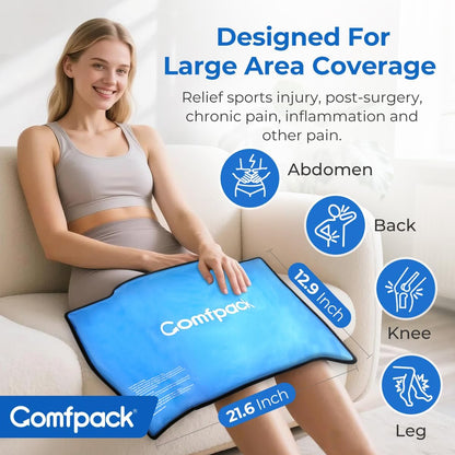 XL Ice Pack for Injuries Reusable, 21.7 x 13 Flexible Hot Cold Pack with 3 Straps for Maximum Back and Full Body, Adjustable Cold Pack Wrap for Swelling, Bruises, Muscle Pain, Inflammation