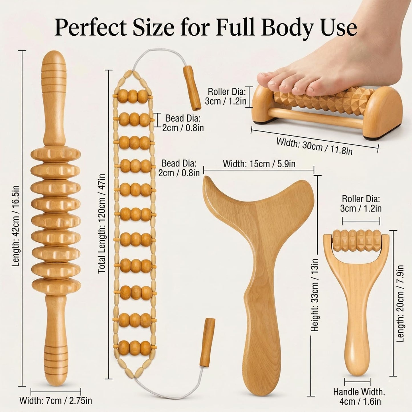 5 in 1 Wood Therapy Massage Tools Set for Cellulite Reduction & Stress Relief – Maderoterapia Kit for Lymphatic Drainage, Body Sculpting, Nervous System Relaxation & Muscle Recovery
