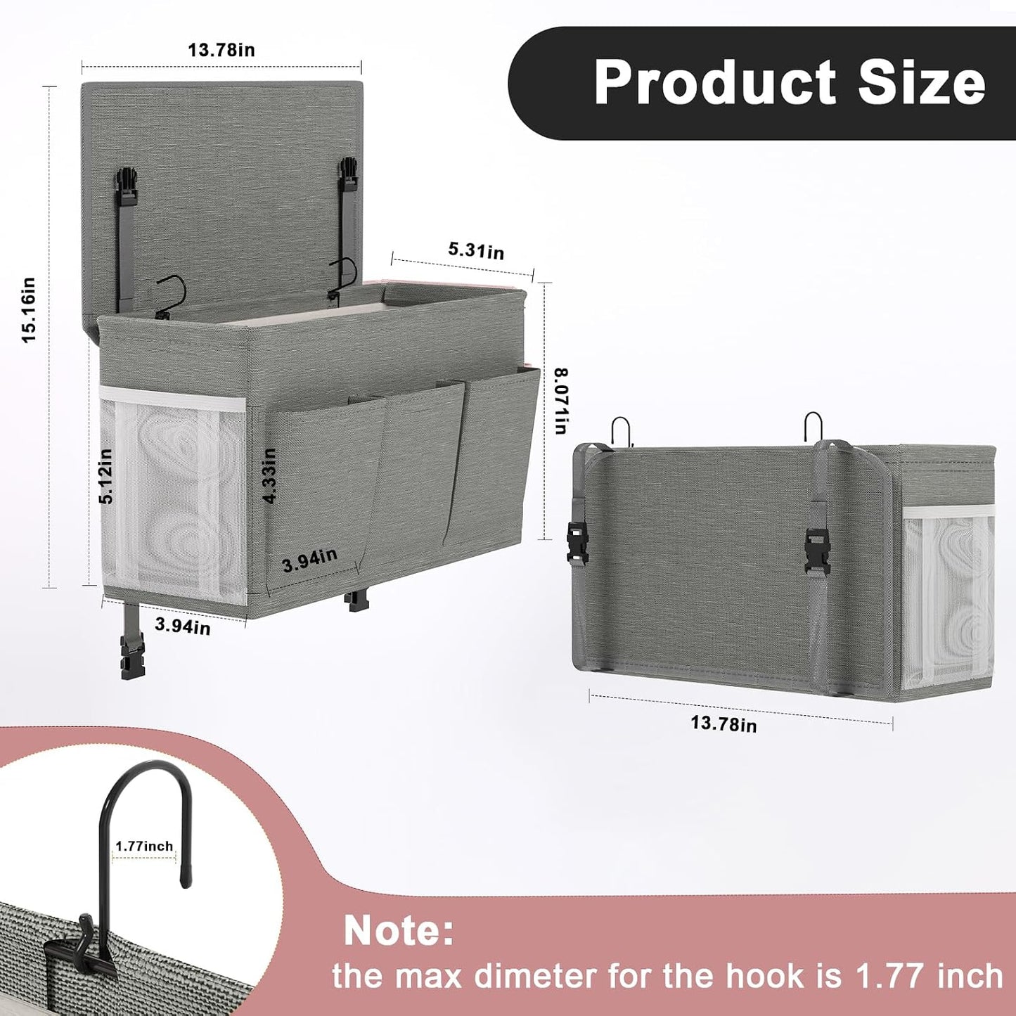 Bedside Caddy Bedside Storage Hanging Organizer for Bunk Dorm Bed Rail | Bed Caddy with Hooks, Top Bunks and Dorm Essentials for Water, Tissues, Tablets, Books, Phones, Remotes and Other Necessories