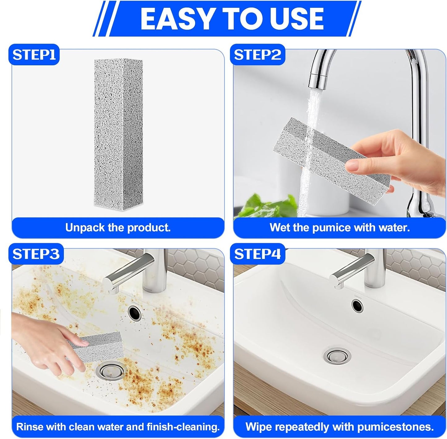 Riuja 6 Pack Pumice Stone Toilet Bowl Cleaner, Pumice Stone for Cleaning | Scouring Stick Removes Hard Water Ring & Rust Stain, Easy to Shape Powerfully Cleans Toilets, Ceramic, Grill, Tub, Pool, Sink