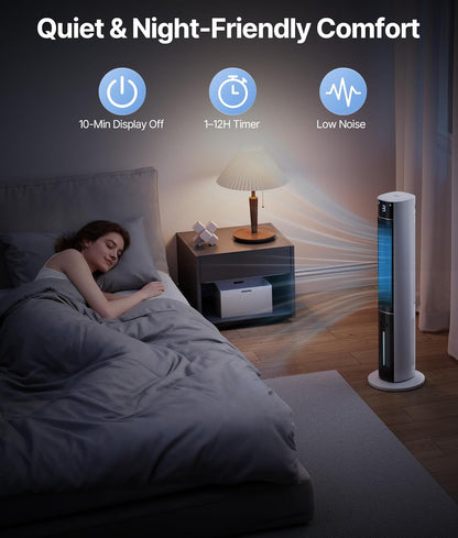 Evaporative Air Swamp Cooler - 38inch Cooling Fans that Blow Cold Air for Bedroom, Portable Tower Fan with 3L Water Tank, Ice Packs, Remote Control, 3 Speeds