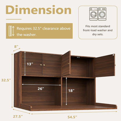 Washer Dryer Countertop with Cabinets, 2-Tier Laundry Countertop with Shelf | Washer and Dryer Topper with Edge, Over Washer and Dryer Shelves for Laundry Room, Universal Fit, 54.5"Wx27.5"Dx32.5"H