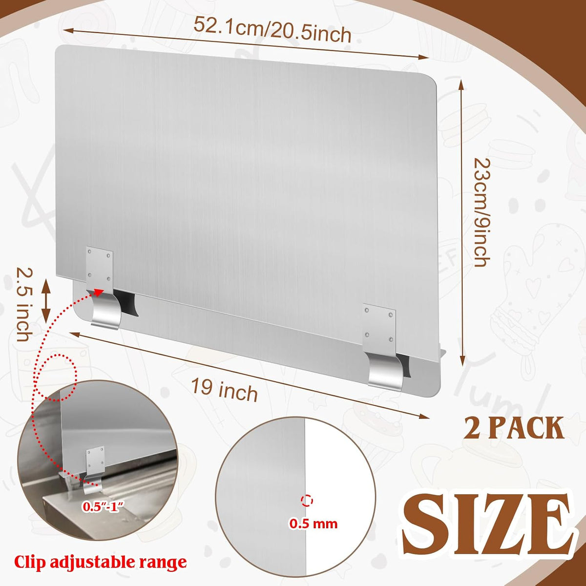 Ferraycle 2 Pack Deep Fryer Splash Guard Silver 20-1/2" W x 9" H