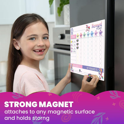 Magnetic Chore Chart for Kids - Reward Behavior Chart for Kids at Home | Dry Erase Morning Routine Schedule Board - Responsibility Star Chart for Toddlers 3-5 - 48 Magnets and 49 Stars