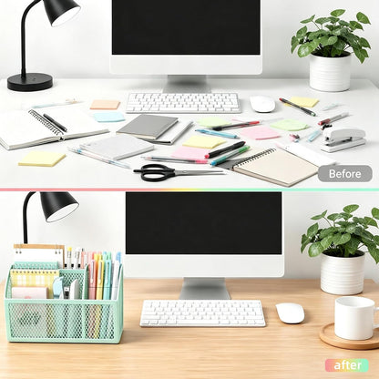 Magnetic Pencil Holder, Magnetic Organizer for Locker Accessories, Black | Mesh Marker Holder with Strong Magnets and 3 Compartments for Whiteboards Refrigerators and Magnetic Lockers