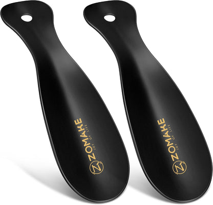 ZOMAKE Metal Shoe Horn, Small Travel Shoehorn for Men Women Kids 7.5''&3.9" | 3 Pack Stainless Steel Portable Shoe Spoon Helper, Compact Travel Size, Built-In Hang Hole, Smooth Rounded Curve, Shoe Care