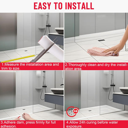 Shower Threshold Water Dam Guard - Self-Adhesive Silicone Waterproof Barrier, Leak-Proof, Flexible, Easy Installation, Customizable Length for Showers, Bathtubs, Sinks, and Countertops by Hzetuu